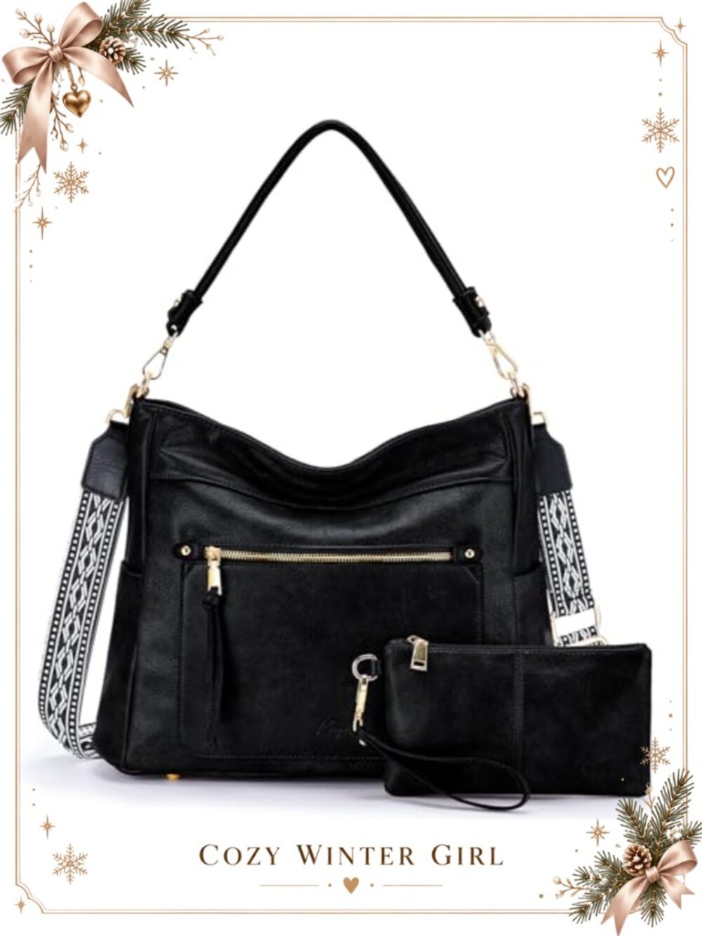 Vegan Leather Hobo Shoulder Bag Crossbody Purse with Wallet